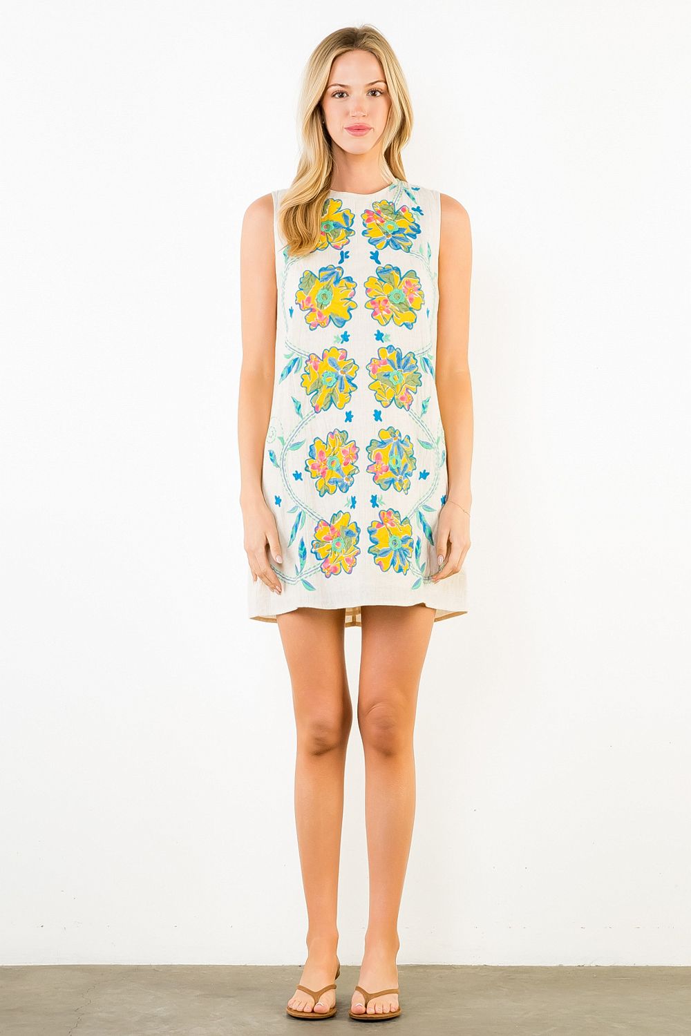 Floral Embroidered Sleeveless Mini Dress