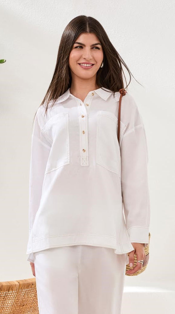 Pop Over Tunic – Linen Lyocell Slub Tunic with Utility Pockets