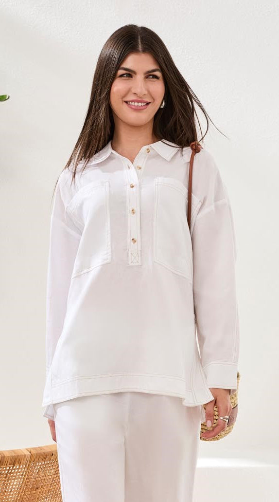 Pop Over Tunic – Linen Lyocell Slub Tunic with Utility Pockets