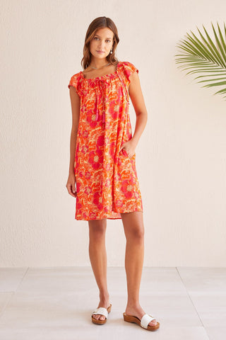 LINED S/S DRESS W/TIE FRONT