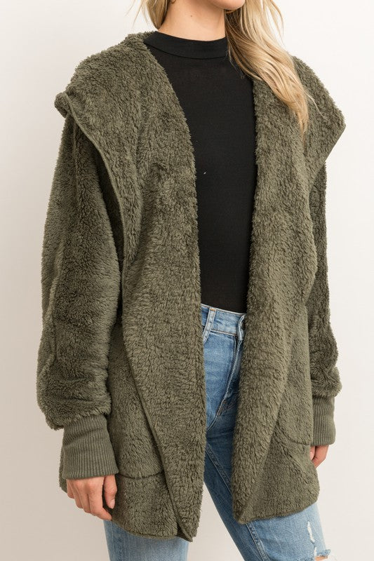 Hem and clearance thread fuzzy jacket