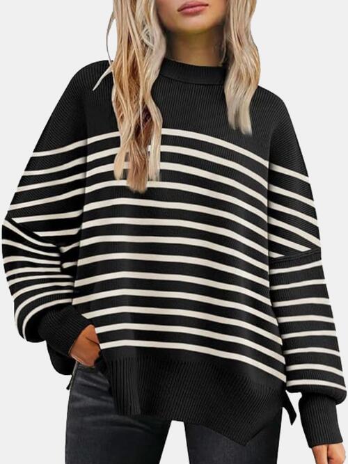 Drop Shoulder Slit Sweater