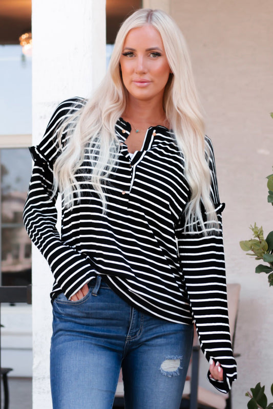 Striped  Frill Trim Top