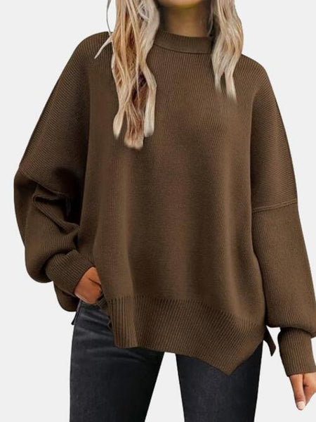 Drop Shoulder Slit Sweater