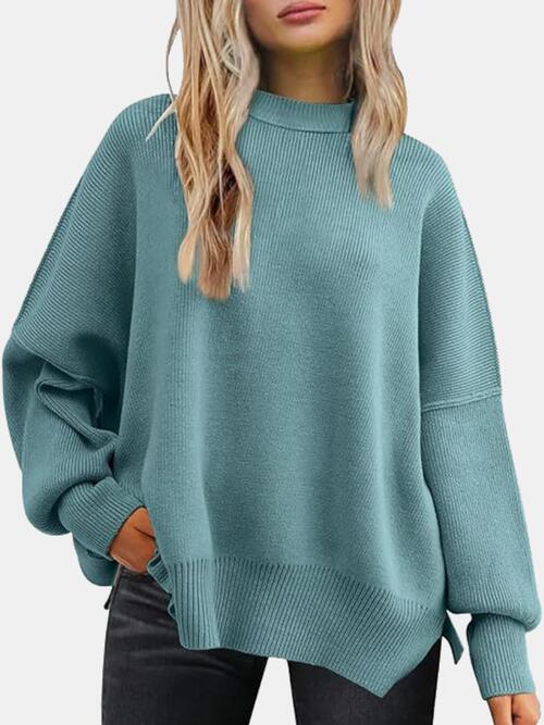 Drop Shoulder Slit Sweater