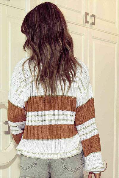 Striped Lantern Sleeve Sweater