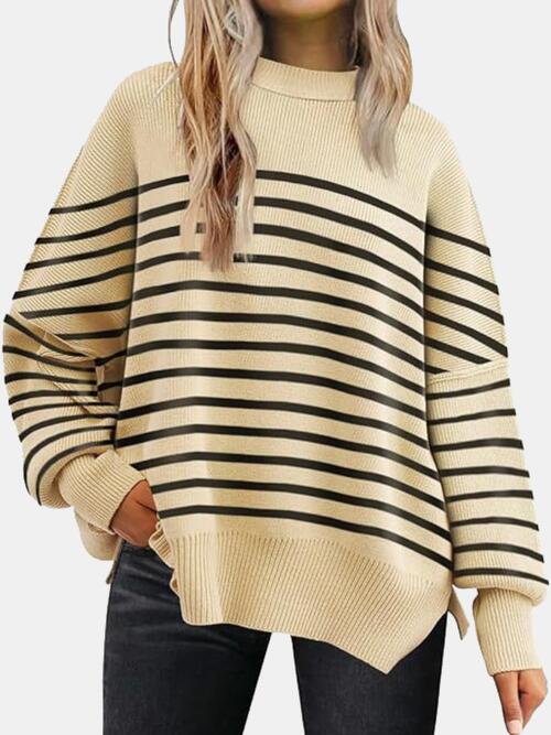 Drop Shoulder Slit Sweater