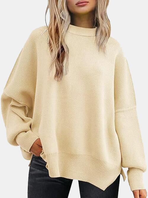 Drop Shoulder Slit Sweater