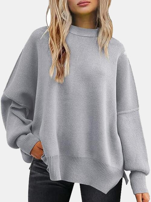 Drop Shoulder Slit Sweater