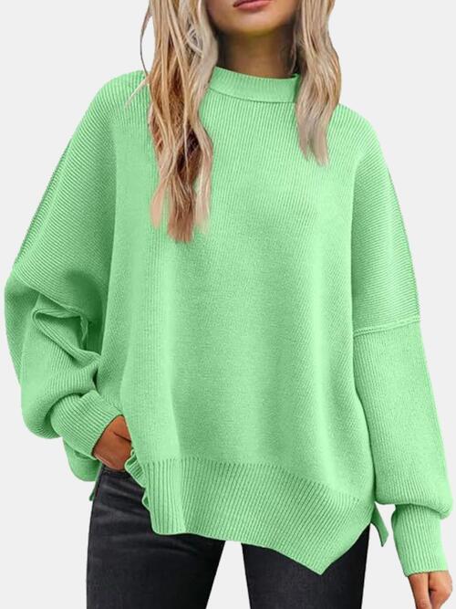 Drop Shoulder Slit Sweater