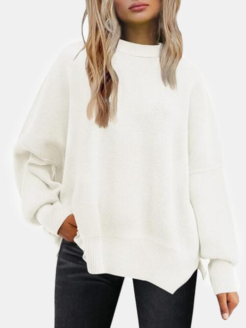 Drop Shoulder Slit Sweater