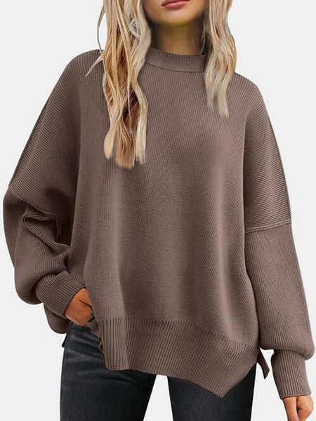 Drop Shoulder Slit Sweater