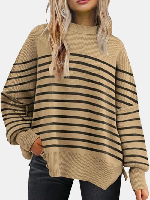 Drop Shoulder Slit Sweater