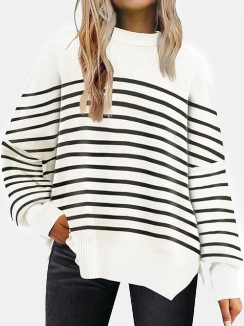 Drop Shoulder Slit Sweater